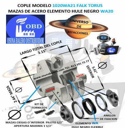 1020WA21 COPLE FALK TORUS CON ELEMENTO HULE NEGRO 20WA EXTERIOR 5.41” LARGO 3.015”