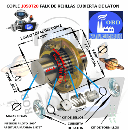 1050T20 COPLE FALK STEELFLEX DE REJILLAS CUBIERTA DE LAMINA EXTERIOR 5.860″ LARGO 4.880″