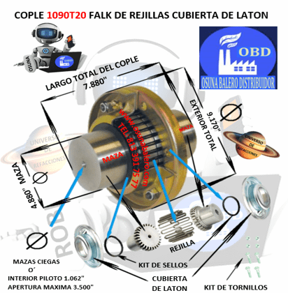 1090T20 COPLE FALK STEELFLEX DE REJILLAS CUBIERTA DE LAMINA EXTERIOR 9.170″ LARGO 7.880″