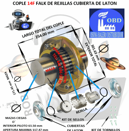 14F COPLE FALK DE REJILLAS CUBIERTA DE LAMINA BARRENO PILOTO EXTERIOR 301.63mm LARGO 254.00mm