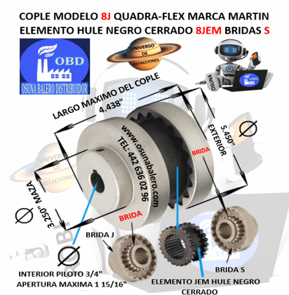 8J COPLE MARTIN FLEXIBLE ASTRIADO QUADRA-FLEX NEGRO EXTERIOR 5.450” LARGO 4.438”