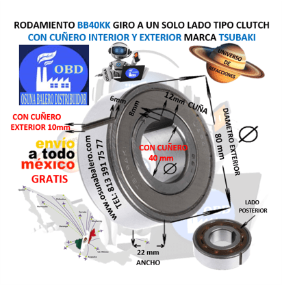 BB40KK TSUBAKI CLUTCH CUÑA INTERIOR Y EXTERIOR UNIVERSO OSUNA BALERO