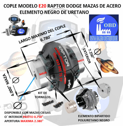 E20 COPLE DODGE RAPTOR BARRENO PILOTO EXTERIOR 7.250” LARGO 6.780”