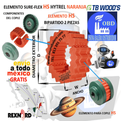 10HS ELEMENTO TB WOOD´S SURE-FLEX HYTREL NARANJA BIPARTIDO D= 7 1/16" W= 3 7/16"