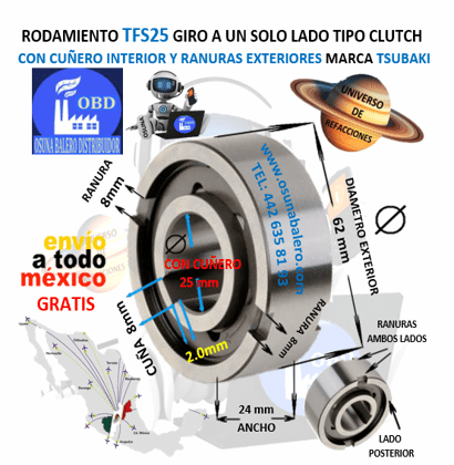 TFS25 TSUBAKI CLUTCH FRENO DE CONTRAVUELTA DE RODILLOS CON CUÑA INTERIOR 25mm