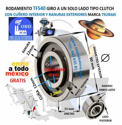 TFS40 TSUBAKI CLUTCH FRENO DE CONTRAVUELTA DE RODILLOS CON CUÑA INTERIOR 40mm