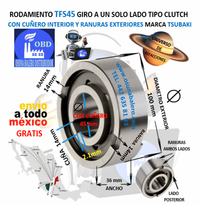 TFS45 TSUBAKI CLUTCH FRENO DE CONTRAVUELTA DE RODILLOS CON CUÑA INTERIOR 45mm