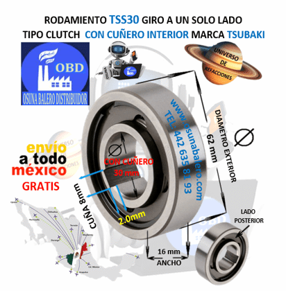 TSS30 TSUBAKI CLUTCH FRENO DE CONTRAVUELTA DE RODILLOS CON CUÑA INTERIOR 30mm