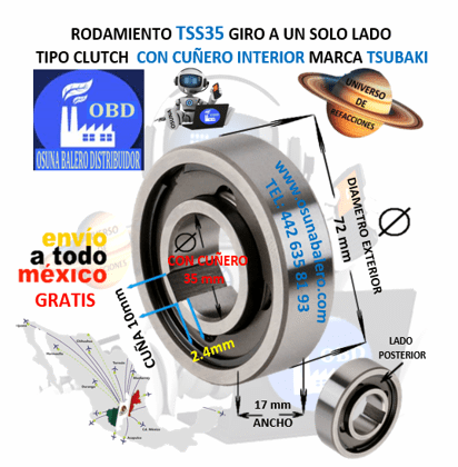 TSS35 TSUBAKI CLUTCH FRENO DE CONTRAVUELTA DE RODILLOS CON CUÑA INTERIOR 35mm