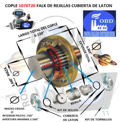 1070T20 COPLE FALK STEELFLEX DE REJILLAS CUBIERTA DE LAMINA EXTERIOR 6.860″ LARGO 6.120″