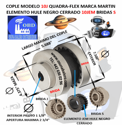 10J COPLE MARTIN FLEXIBLE ESTRIADO QUADRA-FLEX NEGRO EXTERIOR 7.500” LARGO 5.688”