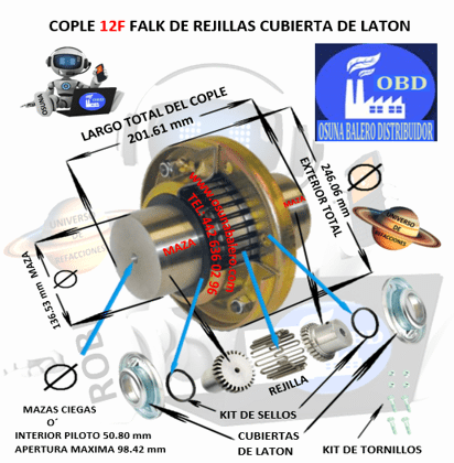 12F COPLE FALK DE REJILLAS CUBIERTA DE LAMINA BARRENO PILOTO EXTERIOR 246.06mm LARGO 201.61mm
