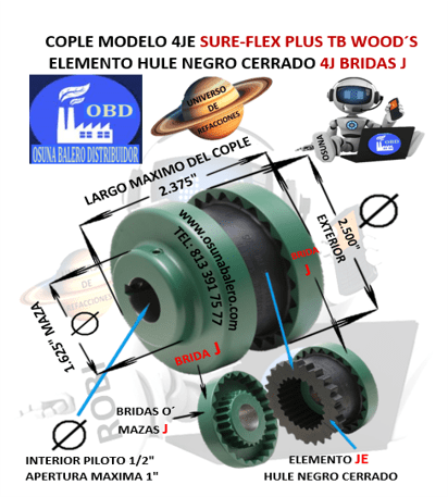 4JE COPLE SURE-FLEX TB WOOD S UNIVERSO DE REFACCIONES OSUNA BALERO