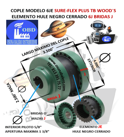 6JE COPLE SURE-FLEX TB WOOD S UNIVERSO DE REFACCIONES OSUNA BALERO