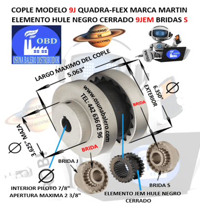 9J COPLE MARTIN FLEXIBLE ASTRIADO QUADRA-FLEX NEGRO EXTERIOR 6.350” LARGO 5.063”