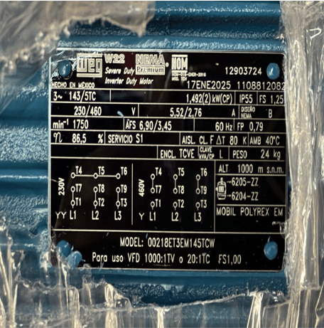 WEG MOTOR 00218ET3EM145TCW DE 2HP 4P 145TC UNIVERSO OSUNA BALERO