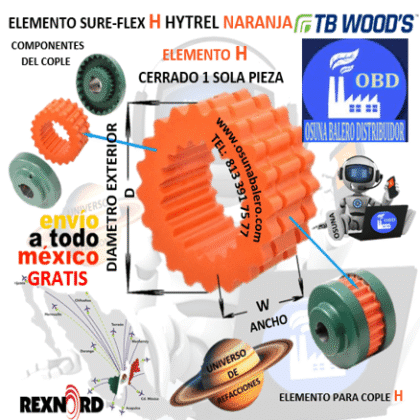 7H ELEMENTO TB WOOD´S SURE-FLEX HYTREL NARANJA D= 4 11/32" W= 2 3/16"