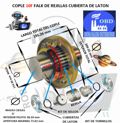 10F COPLE FALK DE REJILLAS CUBIERTA DE LAMINA BARRENO PILOTO EXTERIOR 209.55mm LARGO 195.26mm