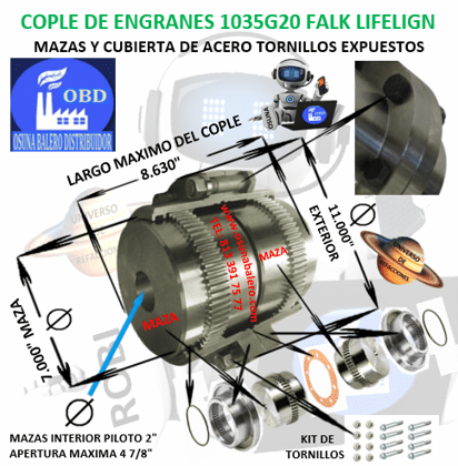 1035G20 COPLE DE ENGRANES FALK LIFELIGN TORNILLOS EXPUESTOS EXTERIOR 11.000” LARGO 8.630"