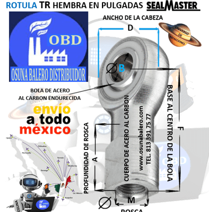 TRL-8 ROTULA SEAL MASTER HEMBRA IZQUIERDA B=1/2” M=ROSCA 1/2-20