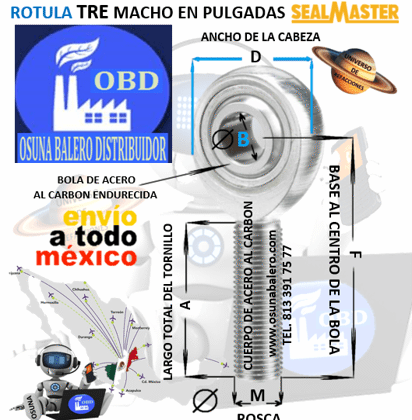 TRE-12 ROTULA SEAL MASTER MACHO DERECHA B=3/4” M=ROSCA 3/4-X16