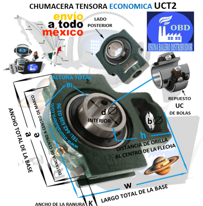 UCT209 CHUMACERA ECONOMICA TENSORA INTERIOR d=45mm e=102mm h=87mm k=16mm