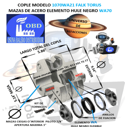 1070WA21 COPLE FALK TORUS CON ELEMENTO HULE NEGRO 70WA EXTERIOR 9.54” B=5.86”