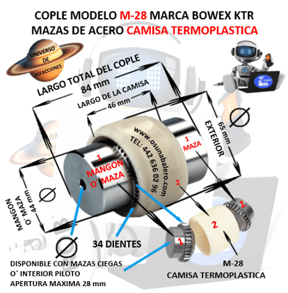 M-28 COPLE BOWEX KTR COMPLETO EXTERIOR 65mm LARGO 84mm