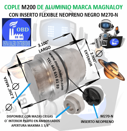 M200 COPLE MAGNALOY ALUMINIO INSERTO NEGRO EXTERIOR 2.900" LARGO 3.100"