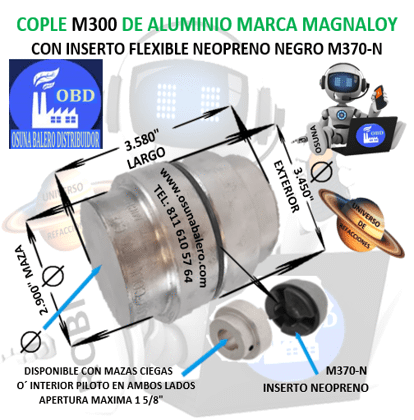 M300 COPLE MAGNALOY ALUMINIO INSERTO NEGRO EXTERIOR 3.450" LARGO 3.580"