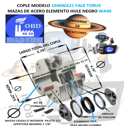 1040WA21 COPLE FALK TORUS CON ELEMENTO HULE NEGRO 40WA EXTERIOR 6.79” LARGO 3.74”