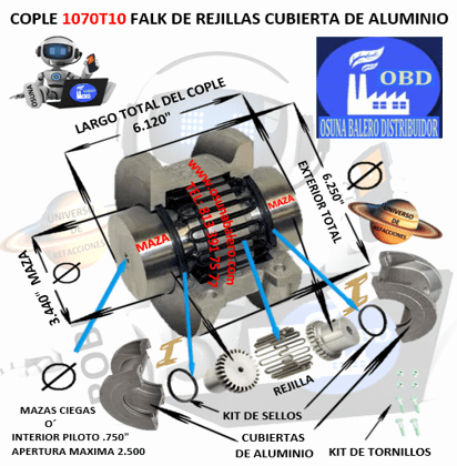 1070T10 COPLE FALK STEELFLEX DE REJILLAS CUBIERTA DE ALUMINIO EXTERIOR 6.250″ LARGO 6.120″