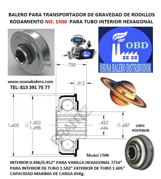 1500 BALERO FRANTZ INTERIOR HEXAGONAL 7/16” PARA INTERIOR DE TUBO DE 1.500