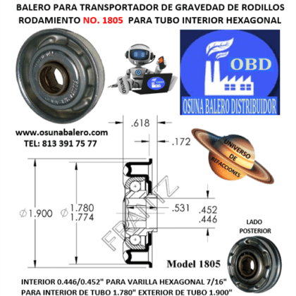 1805 ( ANTES 1005 ) BALERO FRANTZ INTERIOR HEXAGONAL 7/16" PARA INTERIOR DE TUBO 1.768"
