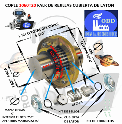 1060T20 COPLE FALK STEELFLEX DE REJILLAS CUBIERTA DE LAMINA EXTERIOR 6.420″ LARGO 5.120″