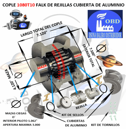 1080T10 COPLE FALK STEELFLEX DE REJILLAS CUBIERTA DE ALUMINIO EXTERIOR 7.500″ LARGO 7.120″