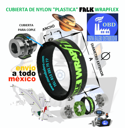 50R CUBIERTA FALK DE NYLON PLASTICA 0436992 PARA COPLE WRAPFLEX EXTERIOR A=9.09” ANCHO J=2.74”
