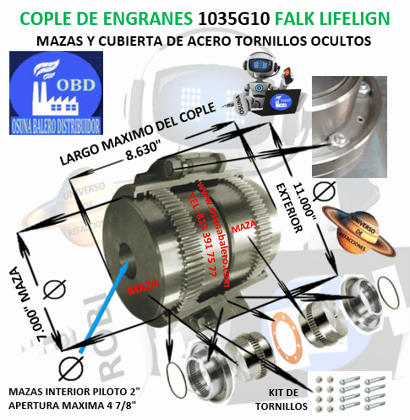 1035G10 COPLE DE ENGRANES FALK LIFELIGN TORNILLOS OCULTOS EXTERIOR 9.440”  LARGO 7.370”