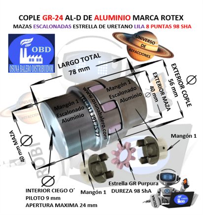 GR-24 AL-D COPLE ROTEX DE ALUMINIO MAZA ESCALONADA UNIVERSO OSUNA BALERO