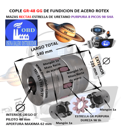 GR-48 AC COPLE ROTEX DE ACERO MAZAS RECTAS 1a UNIVERSO DE REFACCIONES OSUNA
