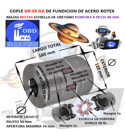 GR-55 AC COPLE ROTEX DE ACERO MAZAS RECTAS 1a UNIVERSO DE REFACCIONES OSUNA
