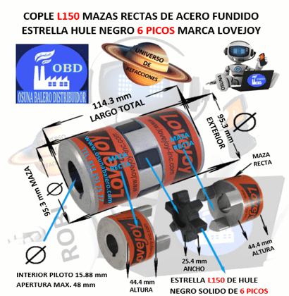 L150 COPLE LOVEJOY TIPO L DE ACERO BARRENO PILOTO 5/8"* EXTERIOR 95.3mm LARGO 114.3mm