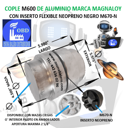 M600 MAGNALOY COPLE DE ALUMINIO INSERTO NEGRO EXTERIOR 5.975” LARGO 5.980 ″