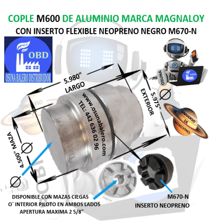 M600 COPLE MAGNALOY INSERTO NEGRO M670-N UNIVERSO DE REFACCIONES OSUNA BALERO