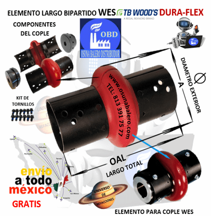 WES40 ELEMENTO ESPACIADOR FLEXIBLE ROJO DURA-FLEX TB Wood´s EXTERIOR A= 9.71” LARGO OAL= 9.35”