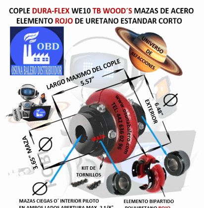 WE10 COPLE CON ELEMENTO FLEXIBLE ROJO MARCA TB Wood´s EXTERIOR 6.48” LARGO 5.57”