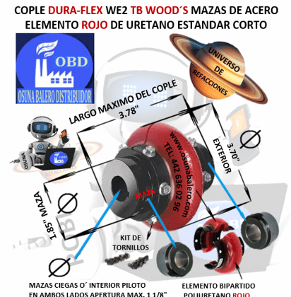WE2 COPLE CON ELEMENTO FLEXIBLE ROJO MARCA TB Wood´s EXTERIOR 3.70” LARGO 3.78”