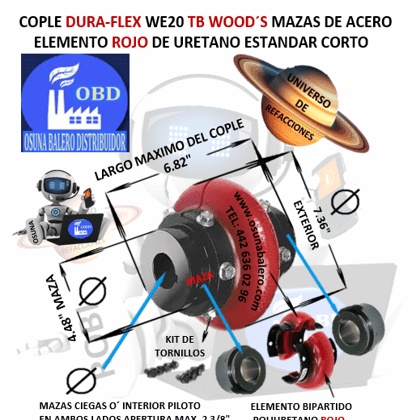WE20 COPLE CON ELEMENTO FLEXIBLE ROJO MARCA TB Wood´s EXTERIOR 7.36” LARGO= 6.82”