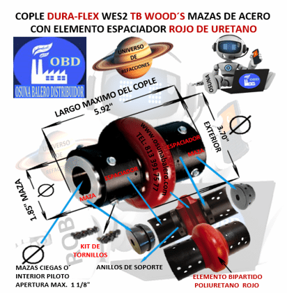 WES2 COPLE CON ELEMENTO ESPACIADOR FLEXIBLE ROJO MARCA TB Wood´s EXTERIOR 3.70” LARGO 5.92”