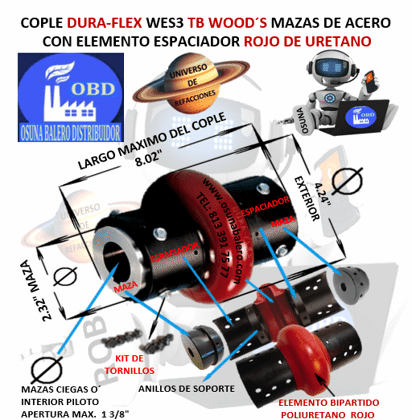 WES3 COPLE CON ELEMENTO ESPACIADOR FLEXIBLE ROJO MARCA TB Wood´s EXTERIOR 4.24” LARGO 8.02”